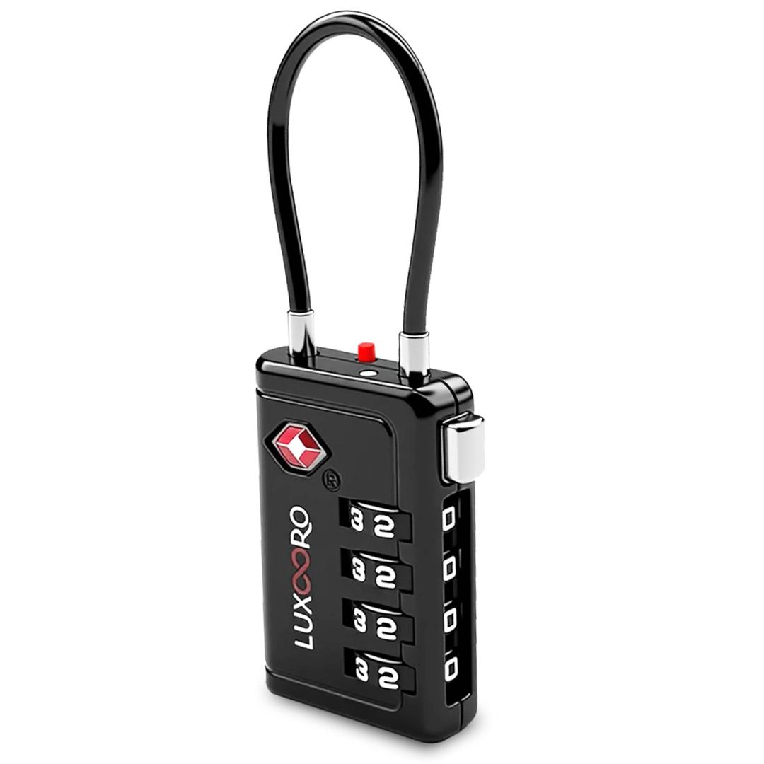 LUXOORO TSA Approved Luggage Lock with Alert Indicator, 4-Digit Resettable Combination, Durable Zinc Alloy Travel Lock for Suitcase, Backpack, Toolbox, Locker, All-Purpose, keyless Black (2 Pack)