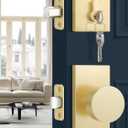 EHOMEWARE 2 Pack Brass Door Knobs with Deadbolt, Keyed Alike Entry Door Lock Set, Heavy Duty Deadbolt Door Locks, Gold Door Knob for Left/Right Handed Doors