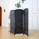 3-Panel Short Room Divider, 3.9 ft Freestanding Partition Wall, Dark Brown Rattan Double-Sided Folding Screen for Living Room, Bedroom & Corner Privacy
