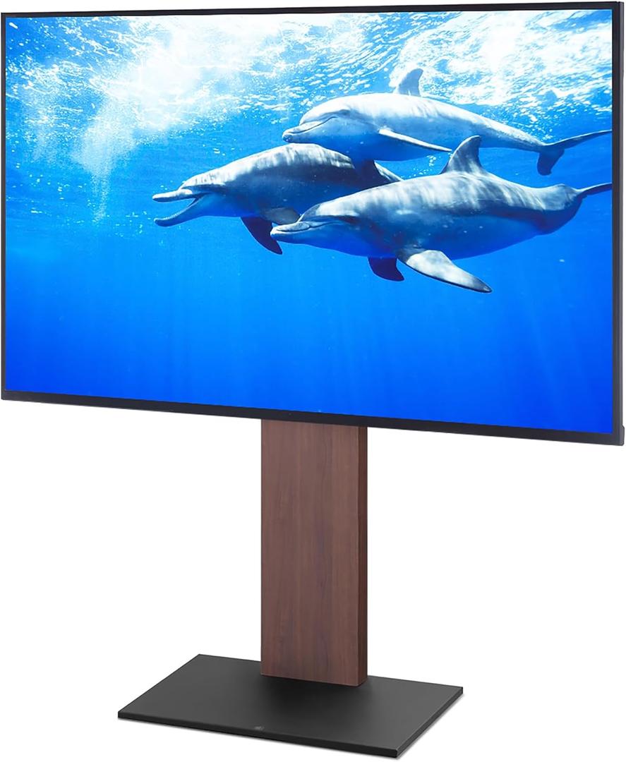 WALL V2 | Sleek Sturdy Japanese Floor TV Stand Mount 32-60 Inch Universal Height Adjustable, No Drill Corner TV Stand for Bedroom | Walnut