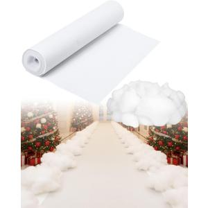 Boao 3 x 65 ft White Carpet Runner for Party, 17.6 Ounce/500g Fake Clouds Snow Decoration, Runner Rug and Fluffy Artificial Cotton Fiber for Winter Wedding Ceremony Valentine's Day Decoration(White)