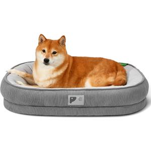 Orthopedic Dog Bed for Medium Dogs with Egg Crate Foam Couch Bed with Four-Sided Bolster, Removable Cover & Non-Slip Bottom Grey, Medium (30 x 25 Inch)