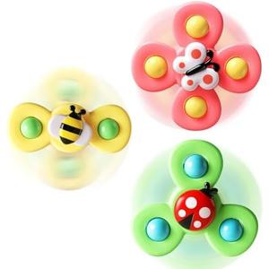ALASOU 3PCS Suction Cup Spinner Toys for 1 2 Year Old Boy Girl Birthday Gift|Spinning Top Baby Bath Toy for Kids Ages 1-3|Sensory Airplane Travel Toy Easter Basket Stuffers for Toddlers Infant