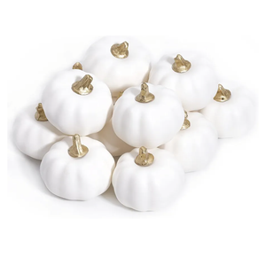 Pumpkin Decor Set of 12 Artificial Fake Faux Foam White Pumpkins Rustic Farmhouse Harvest Thanksgiving Mantel Table Centerpiece Autumn Fall Home Decoration