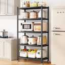5 Tier Adjustable Storage Shelves, Heavy Duty Metal Storage Rack with Wheels, Shelving Units Utility Shelf for Kitchen, Pantry, Bathroom, Garage, Office Organization and Storage, Black, 13"x24"x59.7"