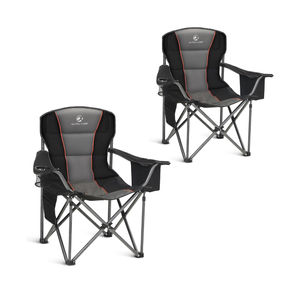 ALPHA CAMP Oversized Camping Folding Chair, Heavy Duty Support 450 LBS Steel Frame Collapsible Padded Arm Chair with Cup Holder Quad Lumbar Back, Portable for Outdoor