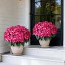 2 Sets Artificial Hydrangea Flower Topiary Ball Trees for Porch (Rose Red)
