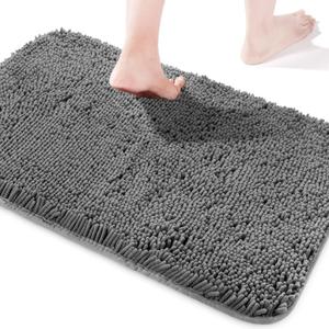 Yeaban Dark Gray Bathroom Rugs  Thick Chenille Bath Mats | Absorbent and Washable Bath Rug Non-Slip, Plush and Soft Rugs for Bathroom, Kitchen, Shower, Sink - 17" x 24"
