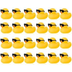 Hoemwarm 24 Set Mini Rubber Ducks with Sunglasses, Tiny Bath Rubber Ducks Bulk for Car Dashboard Decorations Cruise Birthday Party Favors (Yellow)