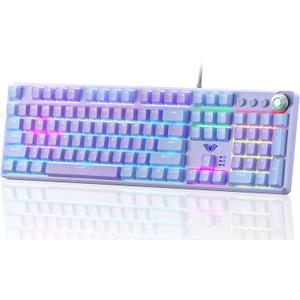 AULA Keyboard, F2088 Pro 108 Keys Purple Mechanical Red Switches Keyboard with RGB Rainbow Backlit, Removable Upper Cover,Aesthetic Media Control Knob Programmable USB Wired Keyboards for MAC PC Gamer