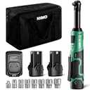 KIMO Extended Cordless Ratchet Wrench 3/ 8" Set, 400RPM 40Ft-Lbs 4-Inch Long Neck Electric Ratchet Wrench w/ Variable Speed, 7 Sockets & 1/ 4" Adapter, 12V Power Ratchet Wrenches w/ 2x2.0 Ah Batteries