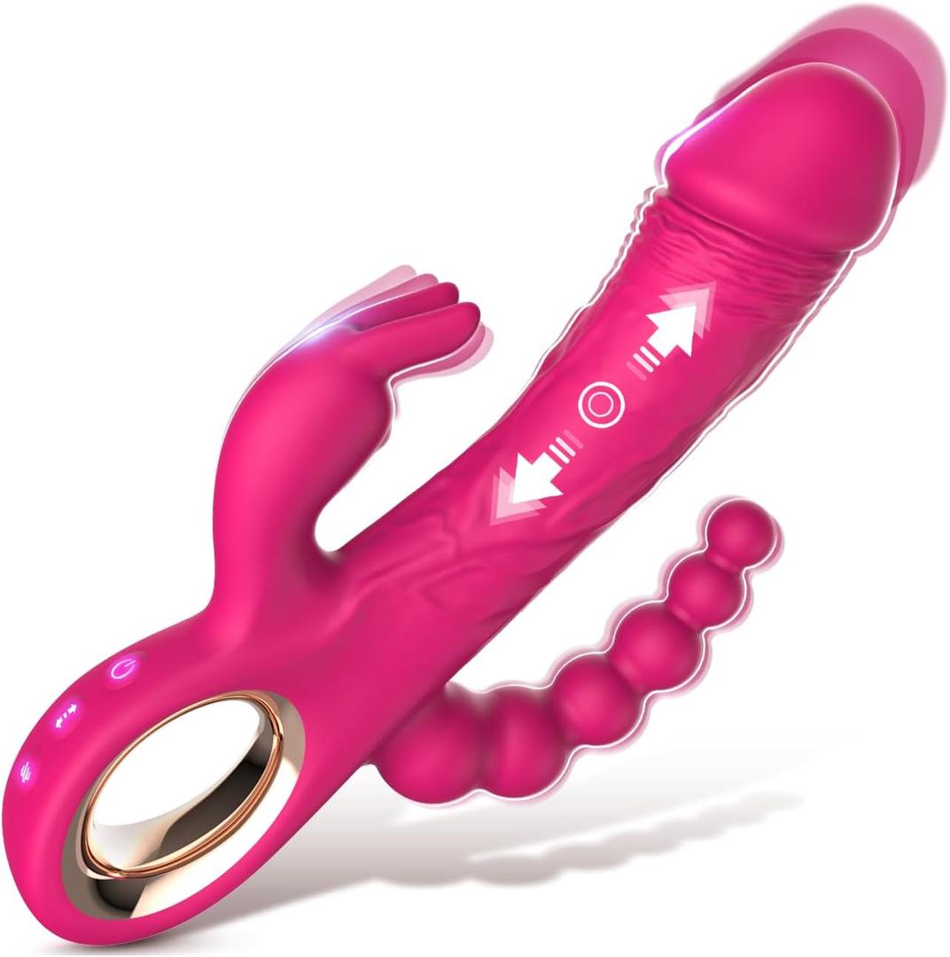 Thrusting Rabbit Vibrator for Blended Full-Body Pleasure, with G Spot & Clitoral Stimulation for Pinpoint Ecstasy, and an Ergonomic Handle for Effortless Control