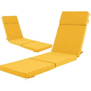 72 x 21 Inch Outdoor Chaise Lounge Cushions Set of 2 - Removable Cover, 4-Section Design, Water-Repellent & Fade-Resistant, 6 Tie Straps, Replacement for Patio & Pool Chairs - Yellow, 72''x21'' | 2 Pack