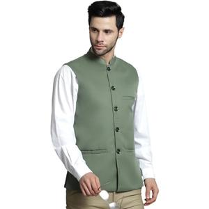 Maple Clothing Men's Modi Jacket Traditional Indian Sleeveless Mandarin Neck Waistcoat Vest (Green, M)