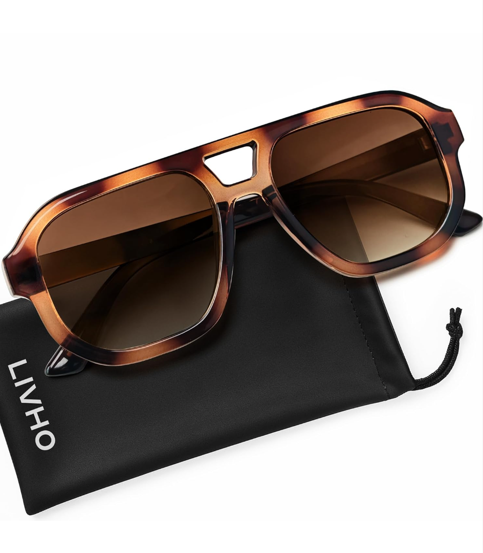 livho Trendy Polarized Square Aviator Sunglasses Women Men Square Eyewear Frame, Retro Sun Glasses for Women Men 2025 Shades