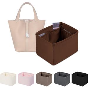 Purse Organizer Insert for Picotin 18/22, Satin Bag Organizer for Picotin Bags, Lightweight Purse Essentials for Women Luxury Handbags, Soft Touch Inner Liner with Multiple Pockets (Gold, PC18)