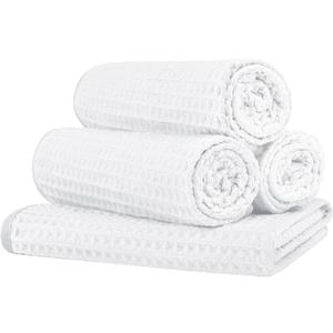 HOMEXCEL 4 Pack Premium Waffle Gym Towels, Ultra Soft Cooling Towels Highly Absorbent and Quick Dry Towel for Gym, Shower, Hotel, Spa and Kitchen, 15 x 25 Inch (White)
