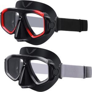 Fabbay 2 Pcs Adults Swimming Goggles with Nose Cover Fabric Elastic Strap Scuba Snorkel Diving Mask Goggle Swim Snorkel (Gray, Red)