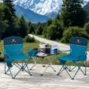 LET'S CAMP Camping Chair 2 Pack Folding Chair with 4-Can Cooler Bag Portable Lawn Chair with Cup Holder,Storage Pocket, Supports 250LBS, Collapsible Chair for Camp, Beach, Picnic (Blue), 35.8" L X 21" W X 36.6" H