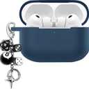 Compatible with AirPods Pro 3 Case, Ziseyoru Soft Silicone Protective Cover for AirPods Pro 3 Earbuds with Funny 8 Ball Dice Charm Keychain Accessories for Women Men (Blue)