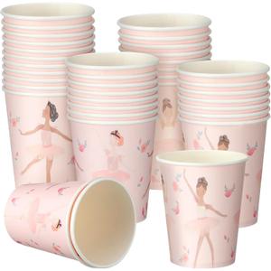 50 Pcs Pink Ballerina Paper Drinking Cups 9 oz Cute Disposable Cups for Wedding, Baby Shower, Birthday Party Decorations, Beverage, Travel, Picnic