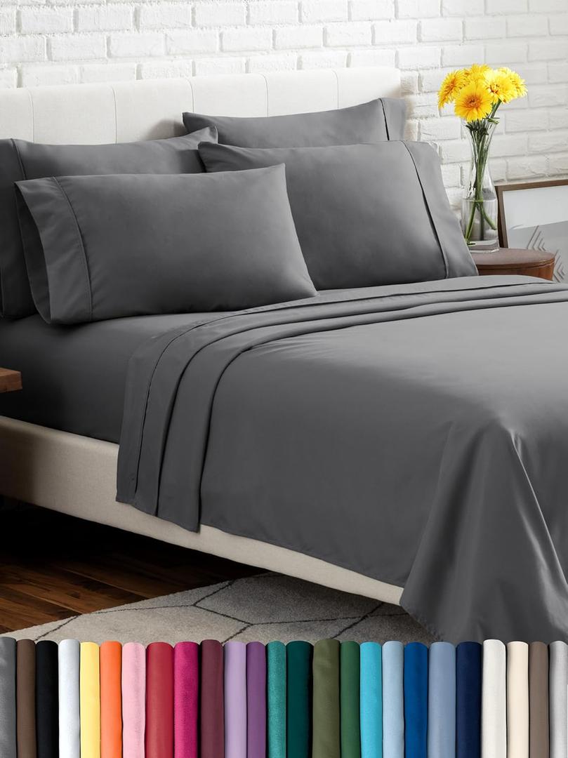 Bare Home Hotel Luxury Twin XL Sheet Set, Extra Soft - 4 Piece Set - Deep Pockets - Easy Fit - Cooling & Breathable - Wrinkle, Fade, Stain Resistant - Includes 2 Pillowcases (Twin XL, Grey) (03 - Grey)