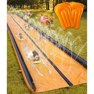 Slip and Water Slide for Kids and Adults Extra Long Water Slides for Backyard Build in Sprinkler with Two Bodyboards Heavy Duty Summer Outdoor Backyard Water Toys (22FT)