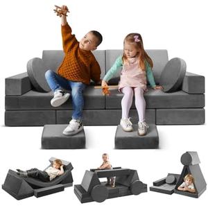 Modular Kids Play Couch 18pcs Toddler Floor Sofa, Sectional Couch for Children Bedroom and Playroom Furniture for Playing, Creativing, Convertible Foam and Floor Cushion for Boys and Girls (Myl-gray)