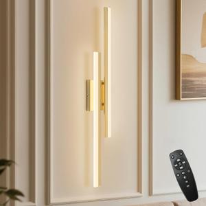 LED Wall Sconce Gold Modern Remote Wall Light Fixtures for Living Room, Dimmable LED Vanity Light Indoor Remote Wall Sconce for Bedside Bedroom Bathroom Dining Room, L31.5inch 1 Pack, 32 inches