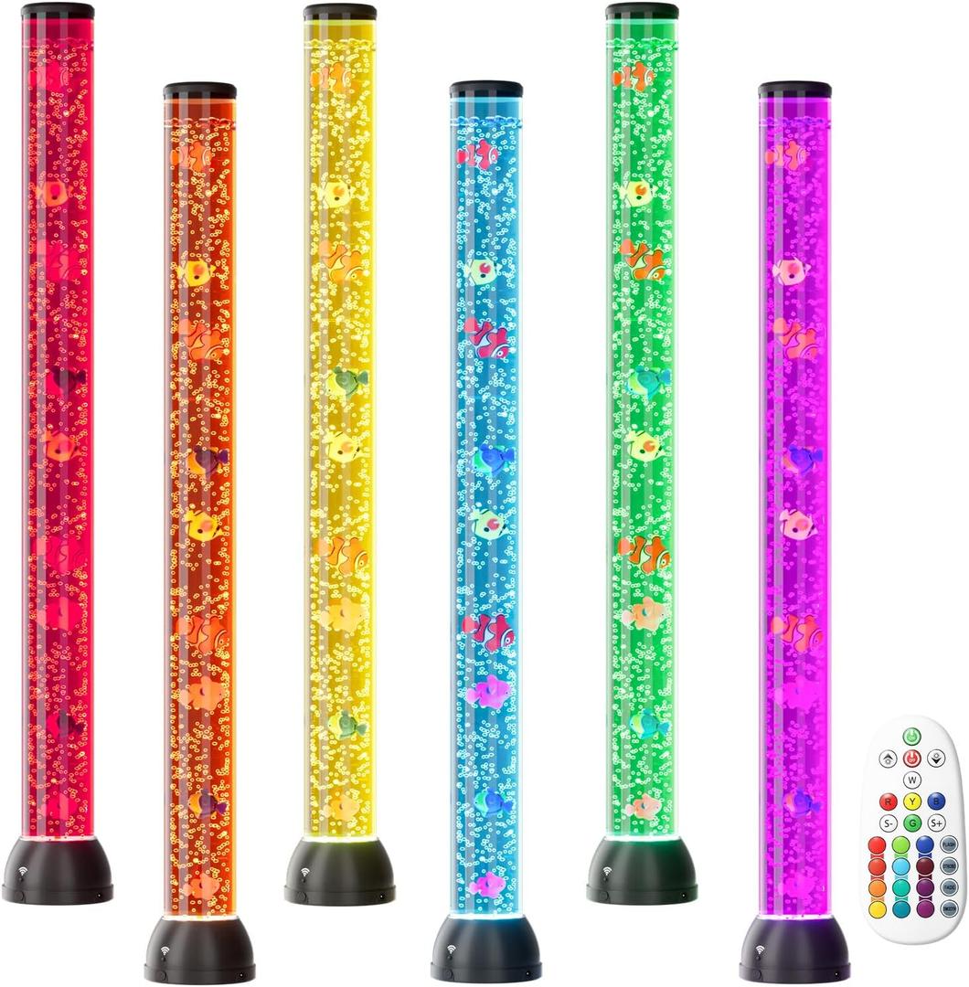 Wankeer Large 4FT Sensory Bubble Tube Lamp, Remote Control Bubble Fish Lamp with 16 Color Changing Effects & 8 Floating Fishes, Sensory Aquarium Mood Light for Autism, ADHD, Stress & Anxiety Relief