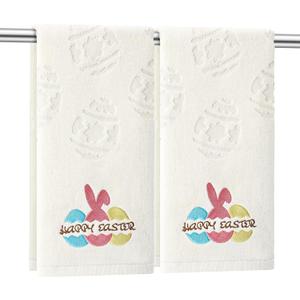 2 Pcs Easter Hand Towels for Bathroom Eggs Easter Bath Towels Beige 100% Cotton Jacquard Embroidered Decorative Gift Set Kitchen Decor Home Accessories
