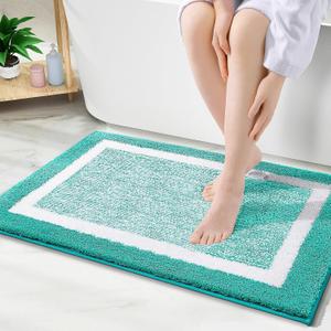 OLANLY Bathroom Rugs 30x20, Extra Soft and Absorbent Microfiber Bath Rugs, Non-Slip, Machine Washable, Quick Dry Shaggy Bath Carpet, Bath Mats for Bathroom Floor, Tub, Shower, Green