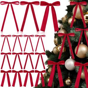 36 Pcs Velvet Christmas Wreath Bow Bulk Christma Velvet Bow Vintage Ribbon Bows Xmas Tree Bows for Christmas Autumn Garland Wedding Decoration 3 Size Width of 3/8'' 5/8'' 1'' (Red)