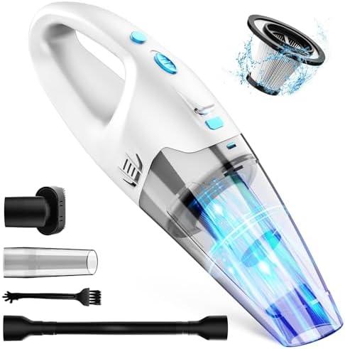 FUOAYOC Handheld Vacuum Cordless,Car Hand Cordless Rechargeable,Powerful Suction Hand Held Vacuum with LED Light/Multi Accessories,1.6lbs Car Mini Portable Vacuum Cleaner for Home Office Pet