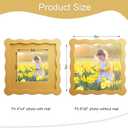 6x6 Picture Frame with Mat for 4x4, Wavy Edge Wooden Real Glass Photo Frame for Tabletop and Wall Hanging, Yellow, 1 Pack