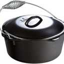 Lodge 5 Quart Pre-Seasoned Cast Iron Dutch Oven with Lid - Wire Bail Handle for Easy Transfer from Cooking Surface to Table - Use in the Oven, on the Stove, on the Grill or over the Campfire - Black