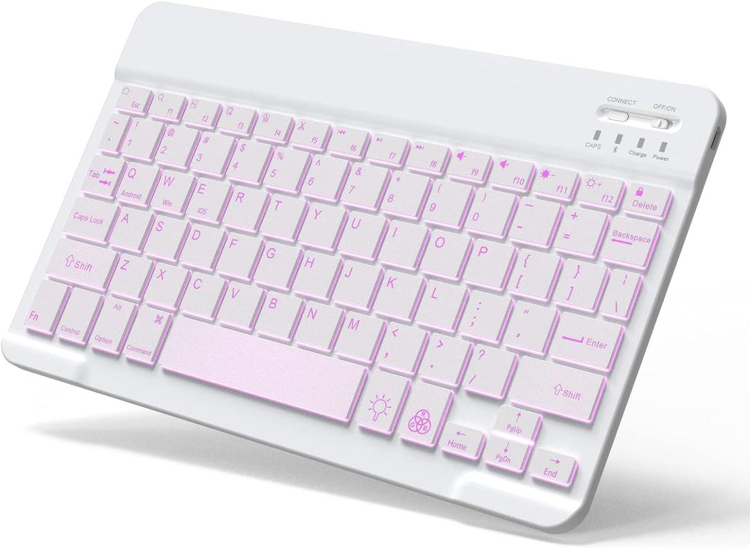 Backlit Bluetooth Keyboard Small Portable Wireless Keyboard Rechargeable Illuminated for Android Samsung Tablet Cell Phone Smartphone iPad A16 11th 10th Generation iPad Pro Air Mini iPhone (White)