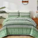 WONGS BEDDING Boho King Quilt Set, Light Green Bohemian Quilt Bedding Set, Lightweight Bed Decor Bedspread for All Season Reversible Microfiber Coverlet Bedding Set 103"x90"(3 Pieces)