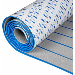 OCEANBROAD EVA Foam Boat Flooring with 3M Adhesive Backing Marine Self-Adhesive Decking 96''x45.6''/36''/28.8''/16.8'', 48''x16.8'' Faux Teak Sheet for Jon Boats Swim Platform Helm Pad RV Floor (96''x45.6''(2pack-60.8sqft), Gray with Blue Seam Lines)