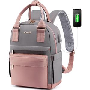 LOVEVOOK Mini Backpack for Women Stylish Waterproof Backpack Purse with USB Port, Cute Bookbag for College School Travel (11 Inch, Pink & Grey)