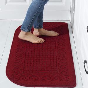 COSY HOMEER 39X20inch Anti Fatigue Kitchen Rug Mats are Made of 100% Polypropylene Half Round Rug Cushion Specialized in Anti Slippery and Machine Washable, Burgundy