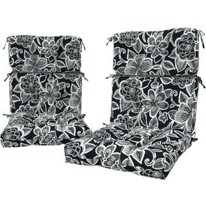 LVTXIII 2 Pack Outdoor High Back Cushions, 22" W x 20" D Tufted Seat and Back Chair Cushion with Ties, Fluffy Patio Replacement Rocking Chair Cushion for Outdoor Furniture Use, Flower Black