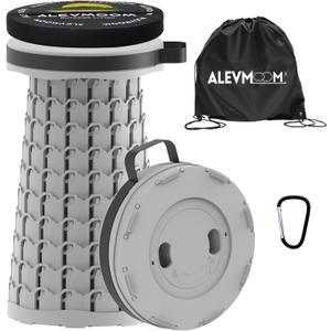 ALEVMOOM Upgraded Collapsible Stool with Cushion & Bag, 18" H Portable Retractable Telescoping Folding Stool for Adults, Lightweight But Sturdy Capacity 600 lbs for Camping Fishing Hiking Travel (Grey)