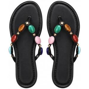 Women's Jeweled Flip Flops, Open Toe Flat Sandals for Summer Beach | Women's Sparkly Gemstone Thong Sandals , Slip-on Casual Flat Heel for Pool, Vacation Size 10