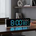 45MinST 7-Inch LED Digital Alarm Clock with Bottom Glow LightDisplays Time, Date, Day, TemperatureDual Alarms, DST, Auto/Manual 3-Level Brightness, Battery or USB Powered Desk Clock,Blue