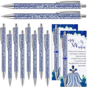 25 Sets Quinceanera Party Favors Gifts for Guests Include 25 Sweet 15 Glitter Ballpoint Pens with Thank You Cards 15th Birthday Mis XV Aos Birthday Sweet Party Favors(Dark Blue)