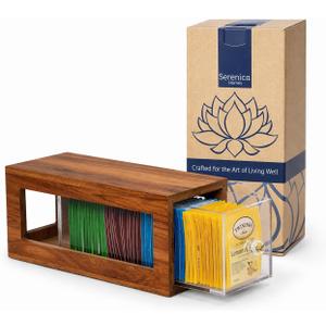 Acacia Wood and Acrylic Drawer Tea Bag Holder Durable & Elegant Tea Bag Storage Organizer for Kitchen Countertop, Space-Saving Tea Drawer Organizer