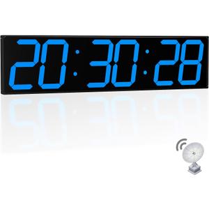 CHKOSDA 28.4''Large Digital Wall Clock,Automic Digital Clock with Alarm,Clendar and Termperature,Auto Time Sync with Easy Operation, Big Gym Timer with Countdown,Countup and Interval Workout(Blue)