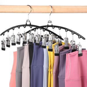 HOUSE DAY Legging Organizer for Closet, Metal Yoga Pants Hanger 2 Pack w/10 Clips Holds 20 Leggings, Space Saving Hanger Closet Organizers and Storage, Clips Hanger for Pants, Skirts, Hats, Black