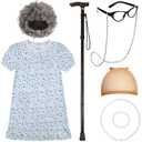 SIZGAROOT Old Lady Costume for Kids Girls 100th Days of School Costume for Girls Halloween Party Dress Up (5-6 Years)
